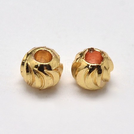 PVD Vacuum Plating Brass Corrugated Round Spacer Beads KK-I598-24G-RS-1