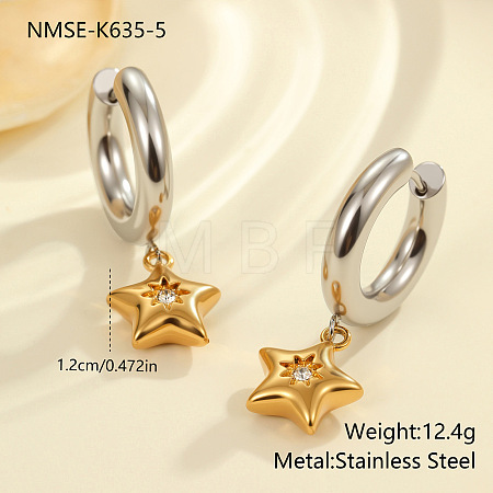 Christmas 304 Stainless Steel Clear Cubic Zirconia Two Tone Hoop Earrings FS-WG279DA-05-1