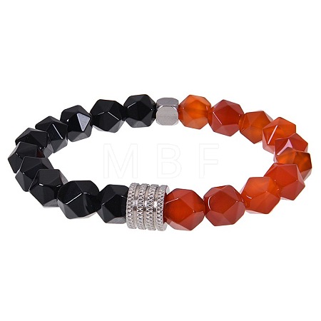Natural Red Agate & Obsidian Beaded Stretch Bracelets for Men LN1122-10-1