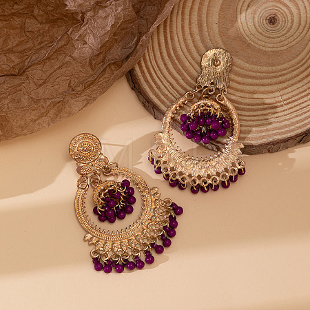 Bohemian Style Alloy Resin Bell with Flat Round Chandelier Earrings FS-WG374F0-08-1