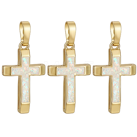 3Pcs Brass with Synthetic Opal Pendants KK-BC0015-77C-1