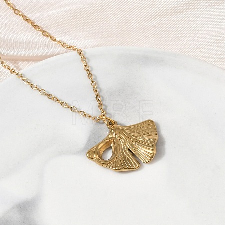 304 Stainless Steel Ginkgo Leaf Pendant Necklaces SA-CBA5A8D-05G-1