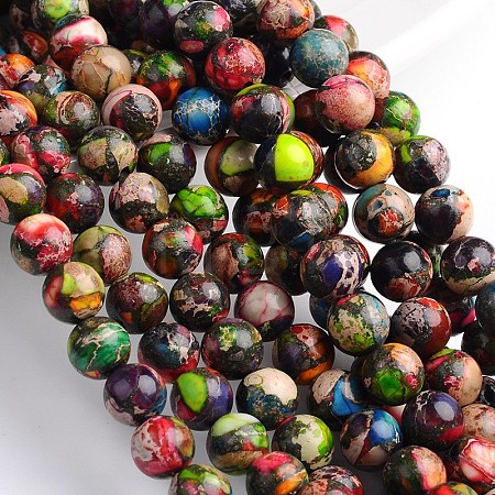 Dyed Natural Imperial Jasper Round Bead Strands G-M274-06-8mm-1