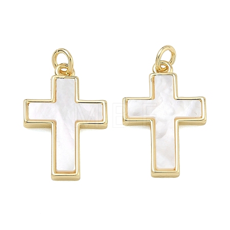 Rack Plating Brass & White Shell Pendants SH-CBA6629-34G-1