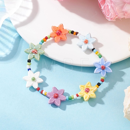 Handmade Porcelain & Glass Seed Beads Stretch Bracelets for Women BJEW-TA00696-1