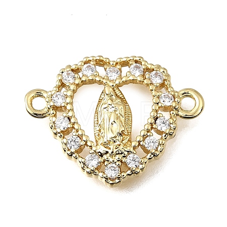 Religion Brass Micro Pave Clear Cubic Zirconia Connector Charms KK-G602-07G-13-1