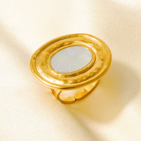 304 Stainless Steel with Oval Natural Shell Cuff Open Rings for Women LF4913-3-1