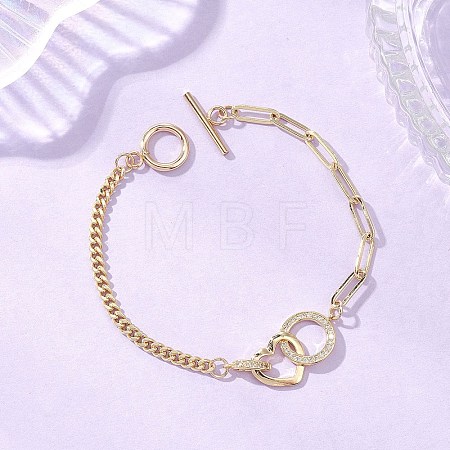 Brass Micro Pave Clear Cubic Zirconia Heart & Ring Link Bracelets BJEW-JB13159-1