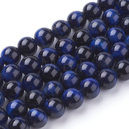 Natural Blue Tiger Eye Beads Strands X-G-G099-8mm-13-1