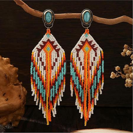 Bohemian Handmade Glass Seed Beads Tassel Stud Earrings EB9542-3-1