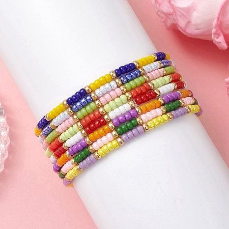 8Pcs Glass Seed Beads Stretch Bracelets for Men Women BJEW-MZ00276-1