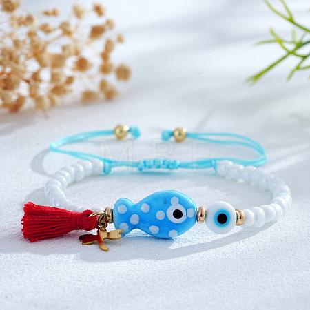 Cotton Tassel & 304 Stainless Steel Charm Bracelets AF1826-1