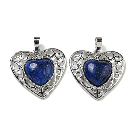 Natural Lapis Lazul Dyed Peach Love Heart Pendants G-G158-01B-1