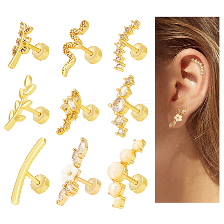 9Pcs Stainless Steel Pave Clear Cubic Zirconia Cartilage Earring Sets EJEW-PH0001-54-1