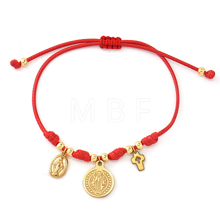 Brass and Stainless Steel Cross Virgin Coin Charm Braided Nylon Cord Bracelets YN2454-2-1