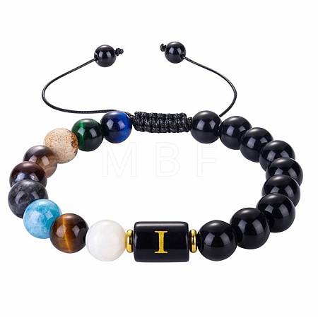 10MM Natural Black Obsidian Alphabet Beaded Braided Bracelets TO2319-9-1