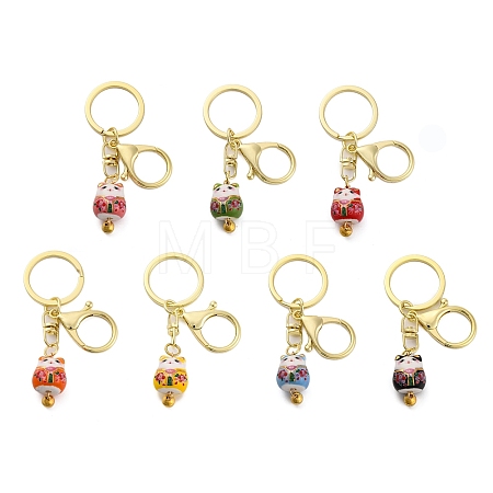 Fortune Cat Porcelain Pendant Keychain KEYC-G064-02-1