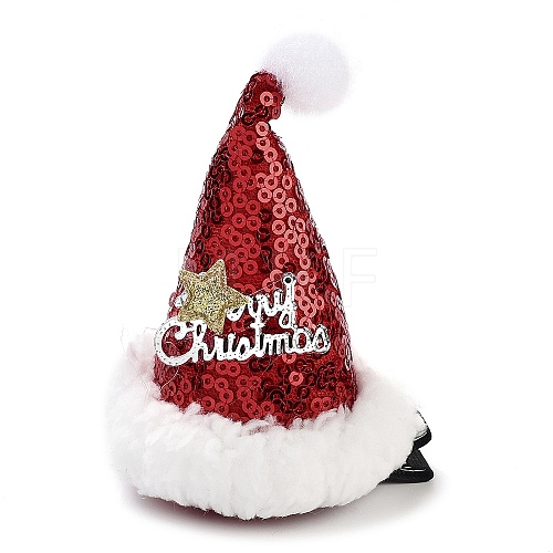 Sequins Christmas Hat Polyester Alligator Hair Clips for Women Girl AJEW-M012-03A-1