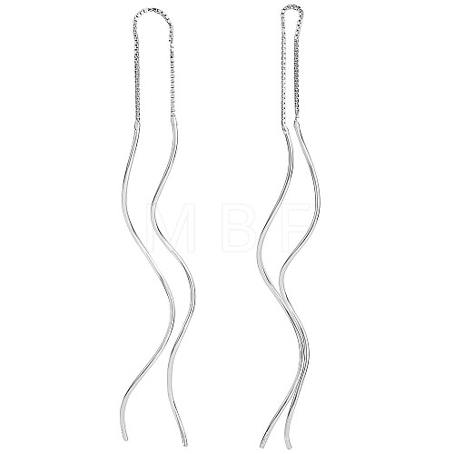 Rhodium Plated 925 Sterling Silver Linear Wave Charms Ear Thread JE1036A-1