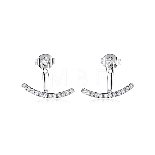 S925 Sterling Silver Micro Pave Clear Cubic Zirconia Smile Face Stud Earrings for Women AT7934-1