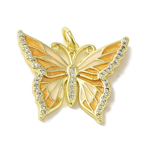 Butterfly Brass Enamel Micro Pave Cubic Zirconia Pendants KK-Z042-02G-02-1