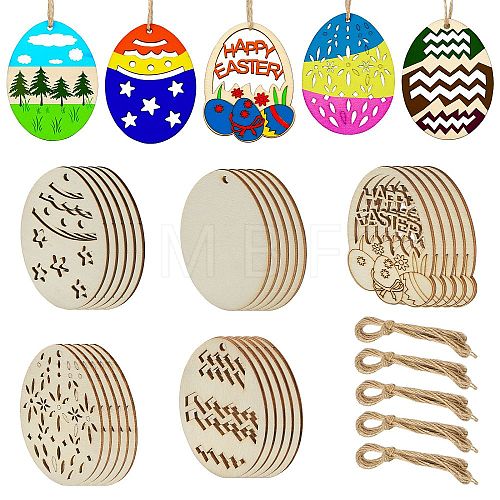 5 Sets 5 Styles DIY Easter Egg Shape Wood Pendant Decorations DIY-CJ0002-18-1