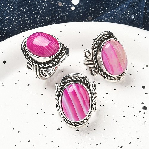 Natural Banded Agate Adjustable Rings RJEW-I108-01AS-11-1