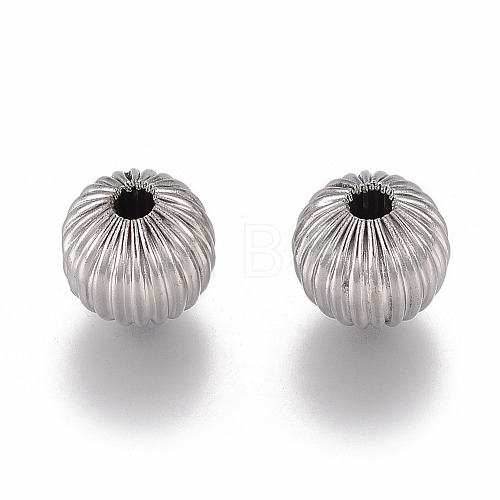 Round 304 Stainless Steel Corrugated Beads STAS-I050-01-10mm-1