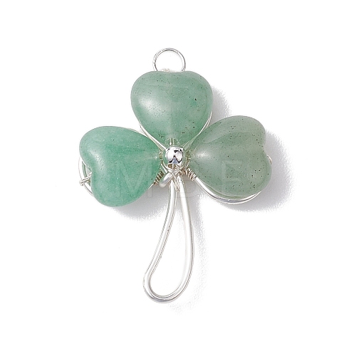 Natural Green Aventurine Shamrock Pendants PALLOY-JF02785-02-1