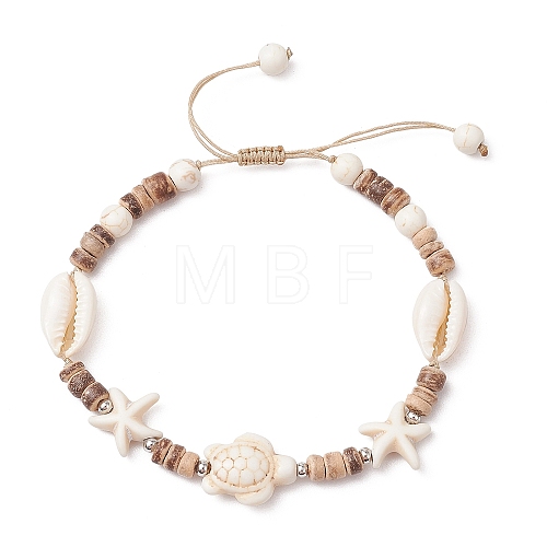 Synthetic Turquoise and Shell Bracelets BJEW-JB11510-02-1