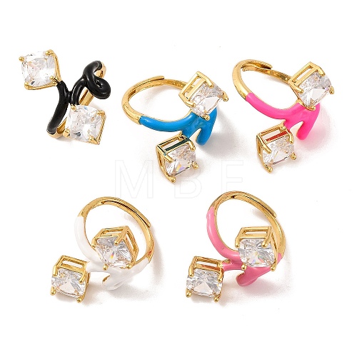 Rhombus Brass Micro Pave Clear Cubic Zirconia Adjustable Rings RJEW-U009-13G-1