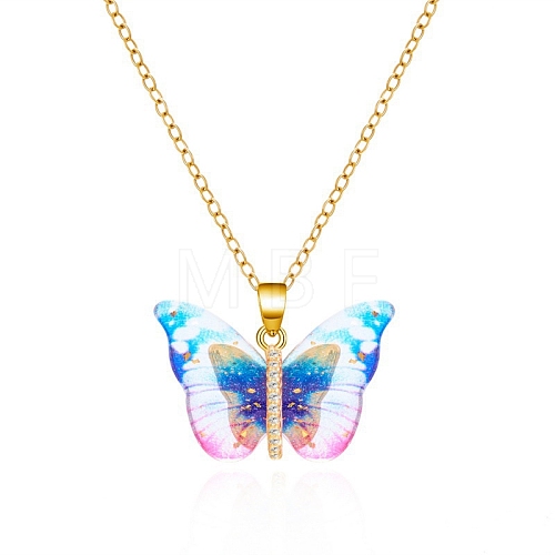 Butterfly Resin Pendant Necklaces PW-WGE549D-06-1