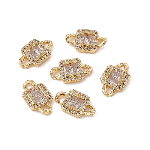 Rack Plating Brass Pave Clear Cubic Zirconia Connector Charms KK-C007-36G-1