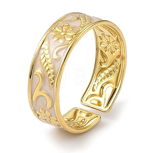 304 Stainless Steel Enamel Open Cuff Rings for Women RJEW-F166-35G-01-1