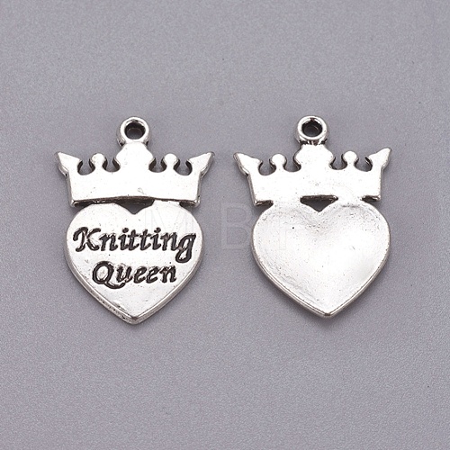 Tibetan Style Crown with Heart Carved Word Knitting Queen Alloy Pendants LF10473Y-1