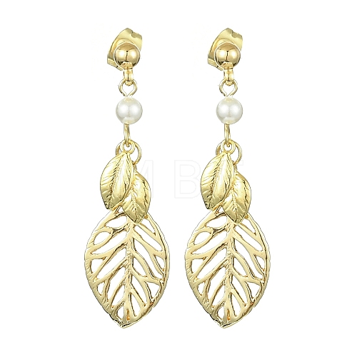 Hollow Leaf Brass Dangle Stud Earrings EJEW-TA00372-1