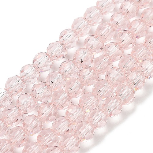 Misty Rose Color Faceted(32 Facets) Round Glass Beads Strands X-EGLA-J042-6mm-19-1