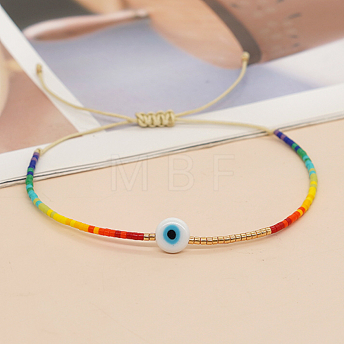 Adjustable Lanmpword Evil Eye Braided Bead Bracelet ZW2937-06-1