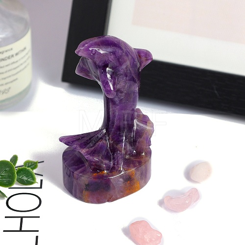 Natural Amethyst Carved Dolphin Figurines Statues for Home Office Desktop Decoration PW-WG69757-01-1