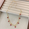 Brass Pave Cubic Zirconia Heart Pendant Bib Necklaces for Women FS-WGB563A-02-3