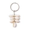 Natural Cowrie Shell Beads with Iron Split Key Rings & Brass Beads Keychain KEYC-JKC01210-2