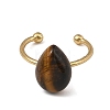 Natural Green Aventurine/Lapis Lazuli/Tiger Eye/Rose Quartz  Cuff Open Rings RJEW-JR01105-4