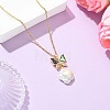 Brass Pave Clear Cubic Zirconia and Natural Abalone Shell Butterfly and Natural Baroque Keshi Pearl Flower Pendant 304 Stainless Steel Cable Chain Necklaces for Women NJEW-JN06116-1