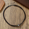Boho Tri-Color Alloy Column Beads Double Strand Faux Leather Cord Necklaces for Men WG349E3-01-3