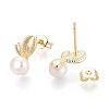Brass & Natural Pearl Stud Earrings PEAR-N020-WX10-3