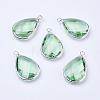 Silver Color Plated Brass Glass Teardrop Pendants GLAA-M006-A-01S-1