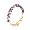 Cube Natural Amethyst & Freshwater Pearl Beaded Copper French Wire Wrap Cuff Bangles BJEW-JB13984-02-3