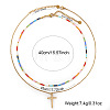 Bohemian 304 Stainless Steel Cross Pendant Rainbow Color Round Glass Seed Beaded Double Layer Necklaces for Women MU6538-2-4
