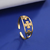 304 Stainless Steel Clover Open Cuff Ring RJEW-F149-04G-5