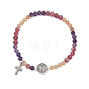 Gradient Natural Mixed Stone Faceted Round Beaded Stretch Bracelets with Alloy Saint Benedict Medal BJEW-JB14401-03-3